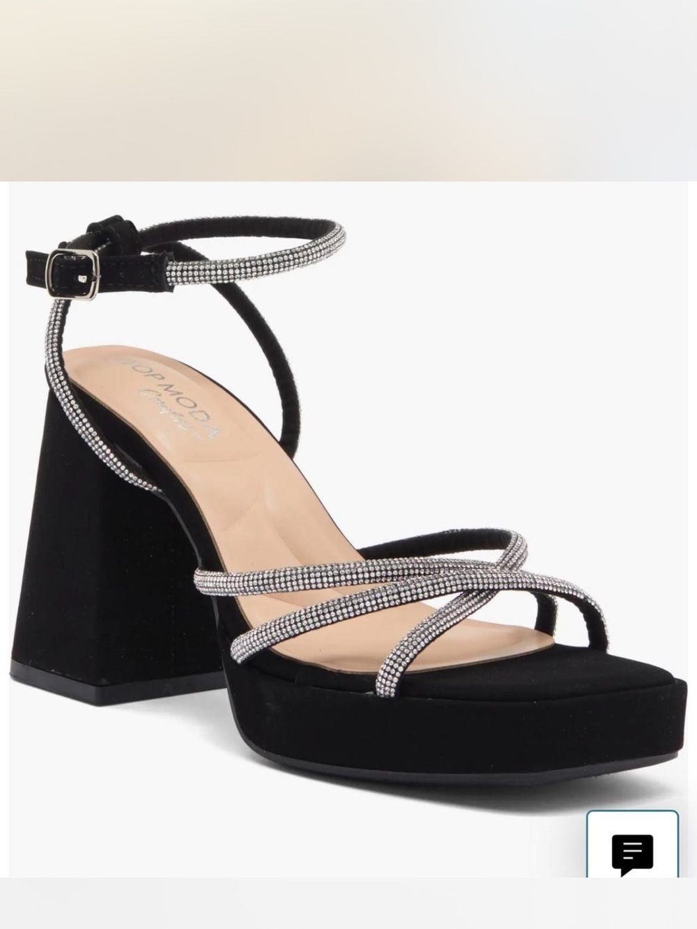 TOP Moda Black Rhinestone-Strap Square Toe Block Heels - Picture 4 of 4